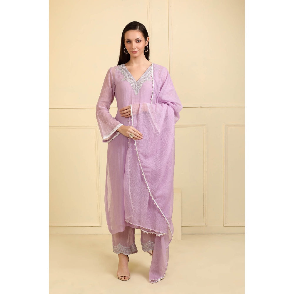 Neha Khullar Lavender Zari Embroidered Kurta with Pant and Dupatta (Set of 3)