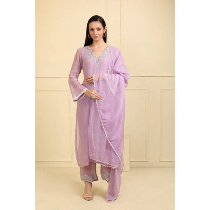 Neha Khullar Lavender Zari Embroidered Kurta with Pant and Dupatta (Set of 3)