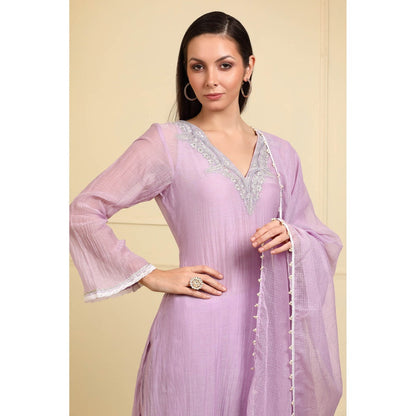Neha Khullar Lavender Zari Embroidered Kurta with Pant and Dupatta (Set of 3)