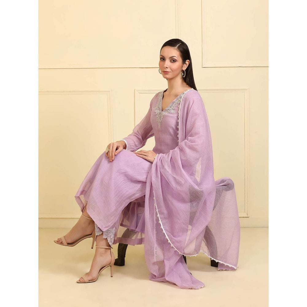Neha Khullar Lavender Zari Embroidered Kurta with Pant and Dupatta (Set of 3)