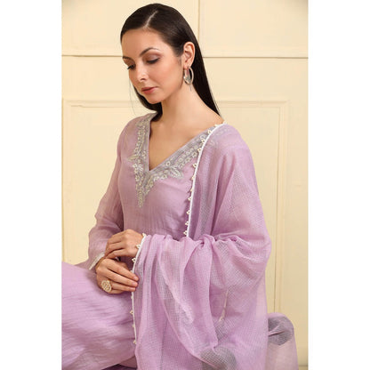 Neha Khullar Lavender Zari Embroidered Kurta with Pant and Dupatta (Set of 3)