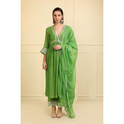 Neha Khullar Green Resham Embroidered Kurta with Pant and Dupatta (Set of 3)
