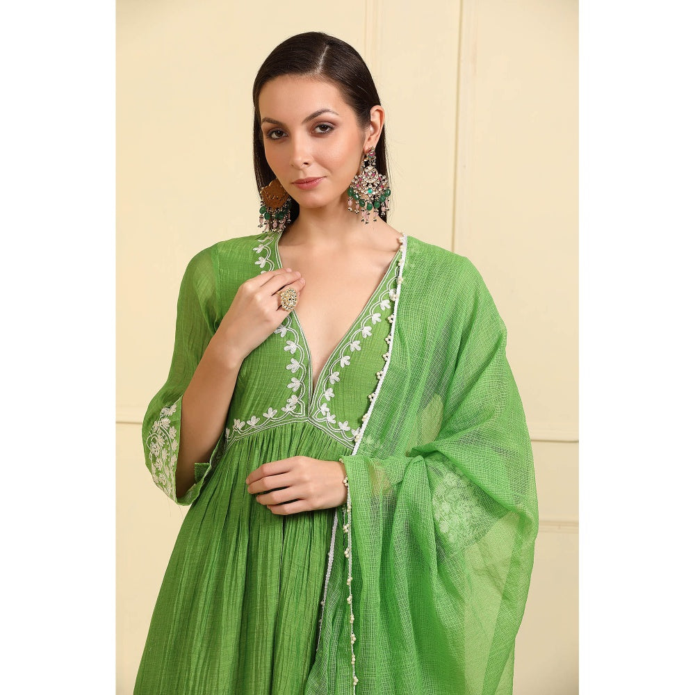 Neha Khullar Green Resham Embroidered Kurta with Pant and Dupatta (Set of 3)