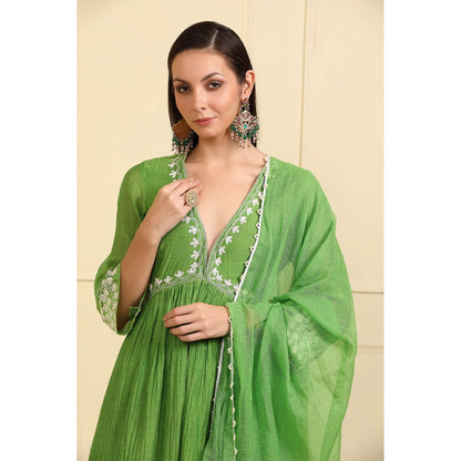Neha Khullar Green Resham Embroidered Kurta with Pant and Dupatta (Set of 3)