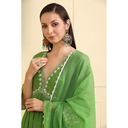Neha Khullar Green Resham Embroidered Kurta with Pant and Dupatta (Set of 3)