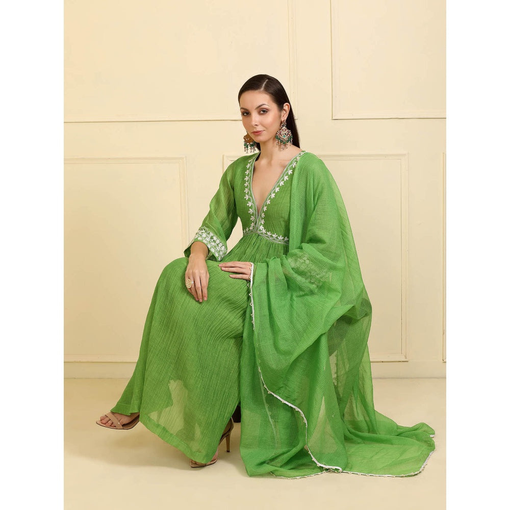Neha Khullar Green Resham Embroidered Kurta with Pant and Dupatta (Set of 3)