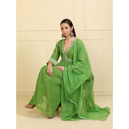 Neha Khullar Green Resham Embroidered Kurta with Pant and Dupatta (Set of 3)