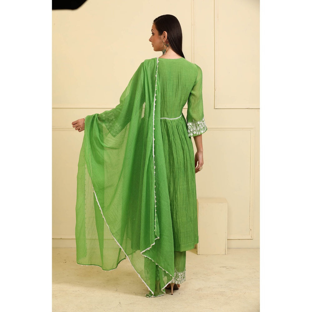 Neha Khullar Green Resham Embroidered Kurta with Pant and Dupatta (Set of 3)