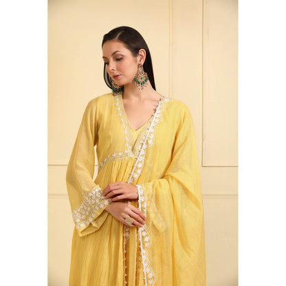 Neha Khullar Yellow Resham Embroidered Kurta with Pant and Dupatta (Set of 3)