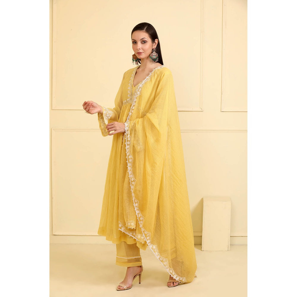 Neha Khullar Yellow Resham Embroidered Kurta with Pant and Dupatta (Set of 3)