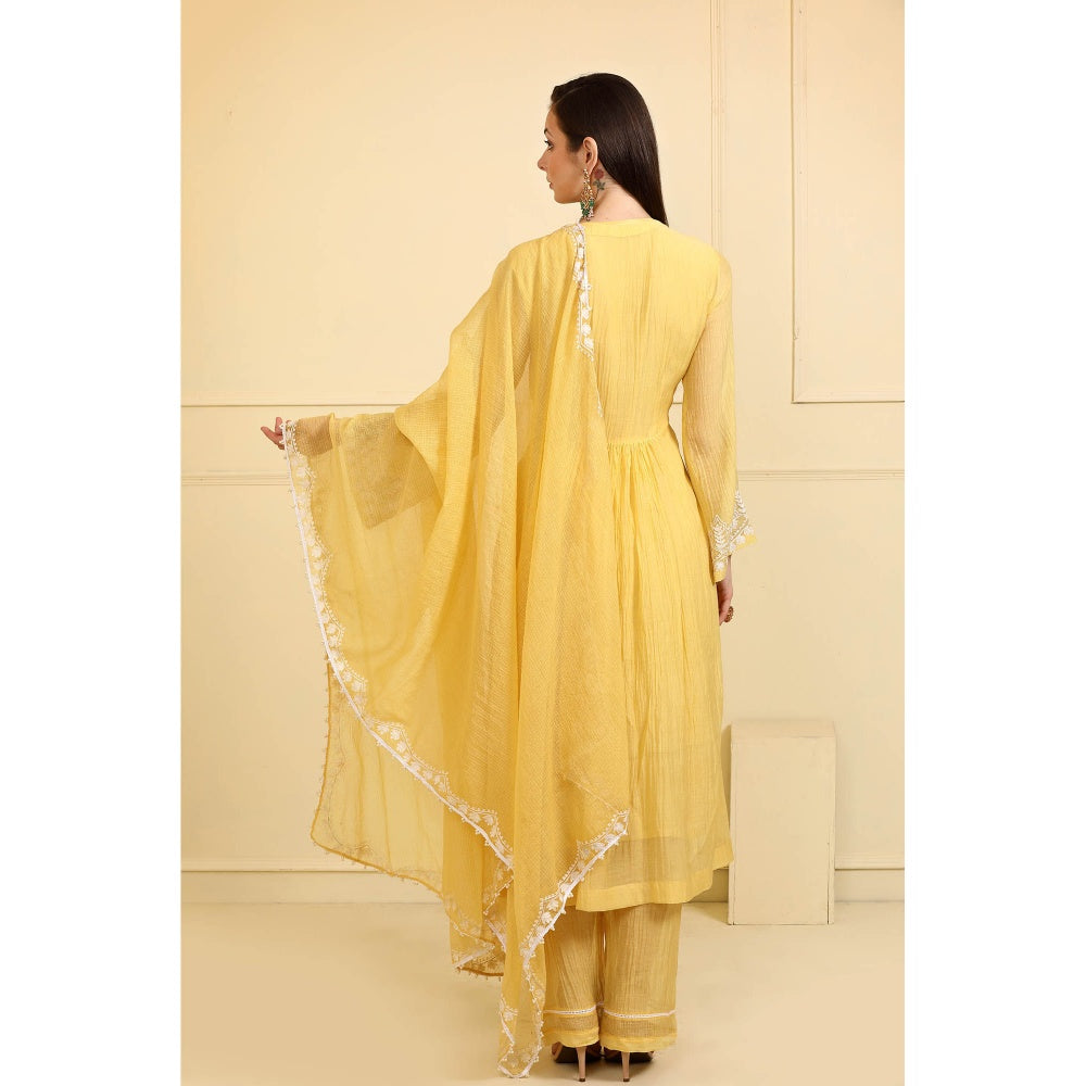 Neha Khullar Yellow Resham Embroidered Kurta with Pant and Dupatta (Set of 3)