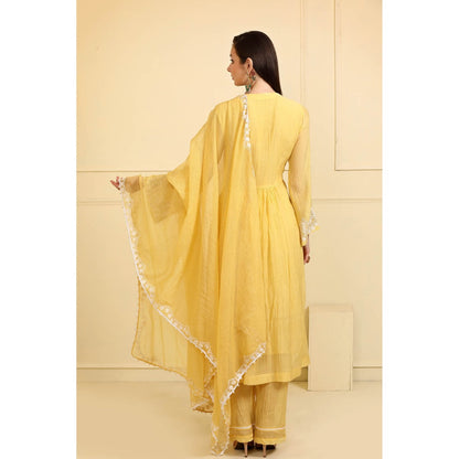 Neha Khullar Yellow Resham Embroidered Kurta with Pant and Dupatta (Set of 3)