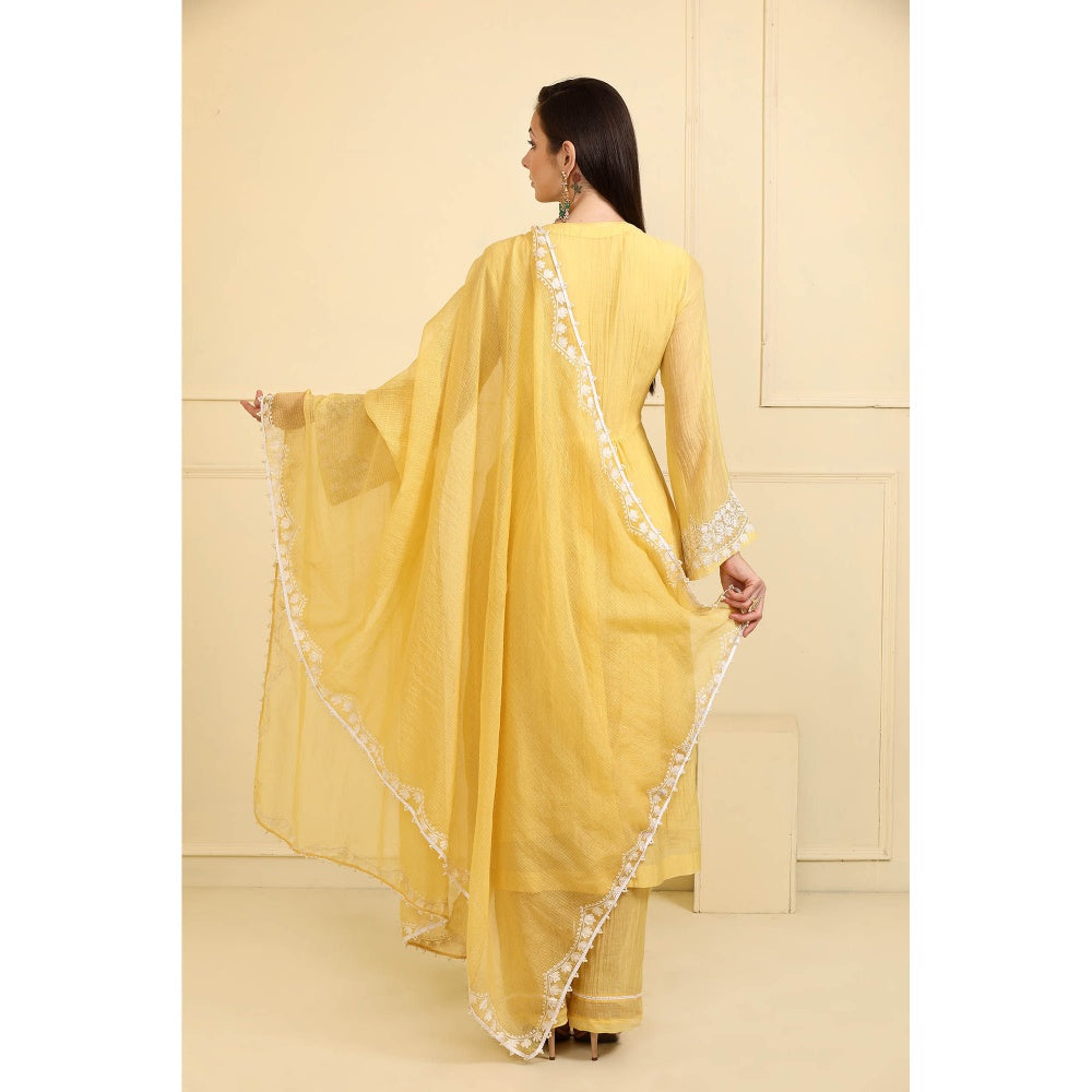 Neha Khullar Yellow Resham Embroidered Kurta with Pant and Dupatta (Set of 3)