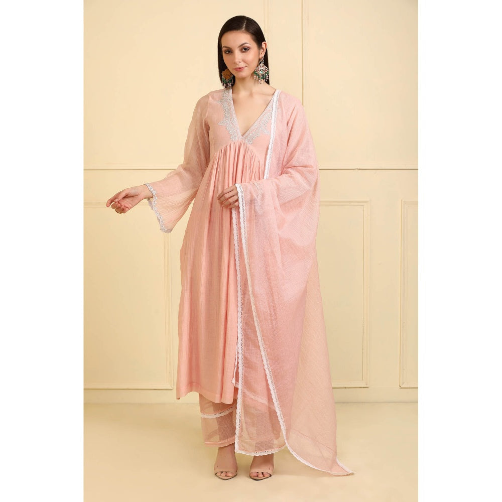 Neha Khullar Peach Zari Embroidered Kurta with Pant and Dupatta (Set of 3)