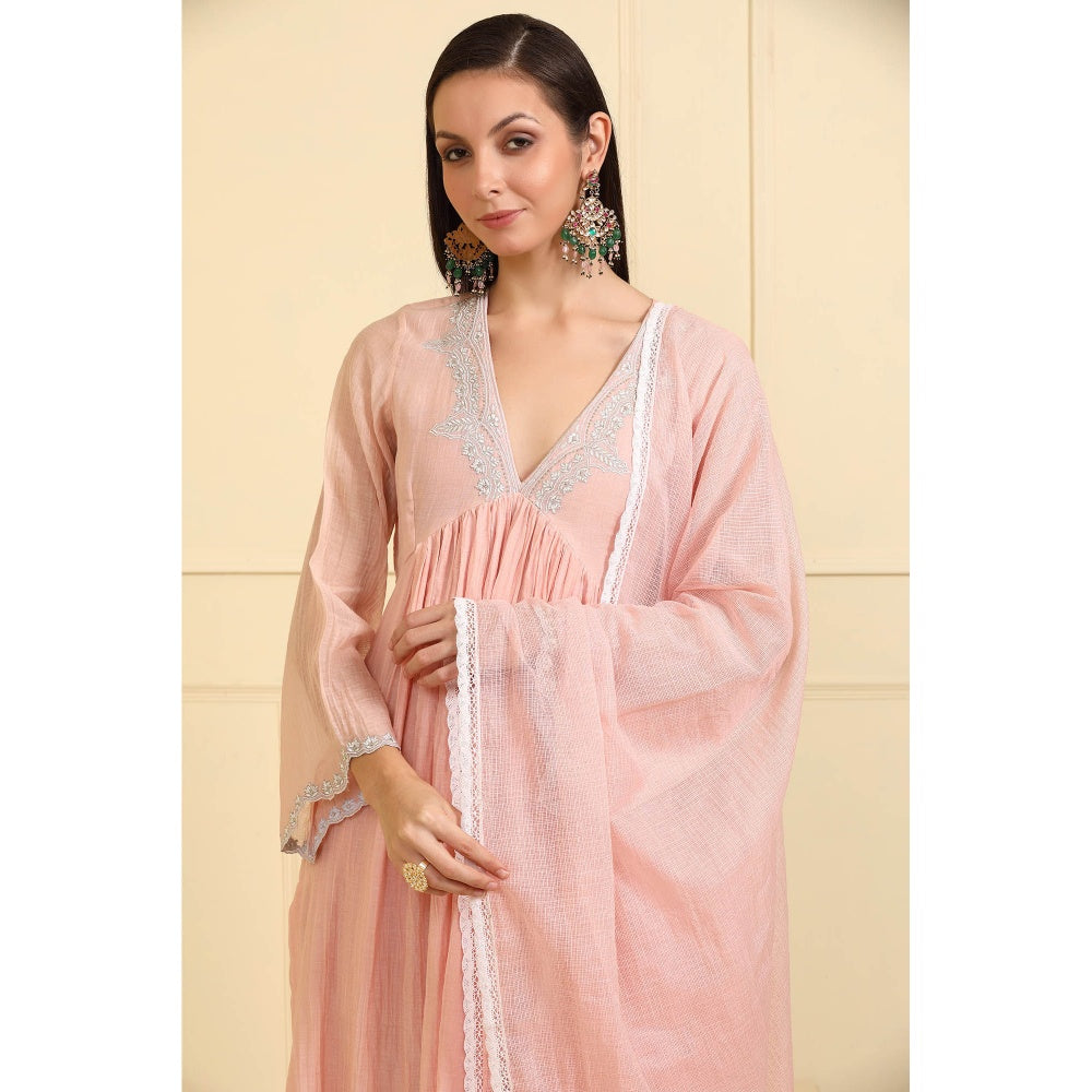 Neha Khullar Peach Zari Embroidered Kurta with Pant and Dupatta (Set of 3)