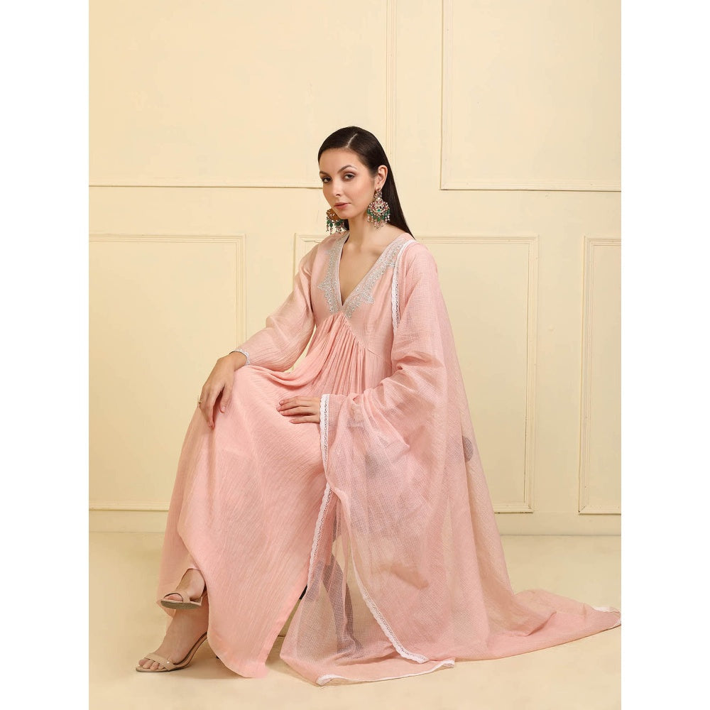 Neha Khullar Peach Zari Embroidered Kurta with Pant and Dupatta (Set of 3)