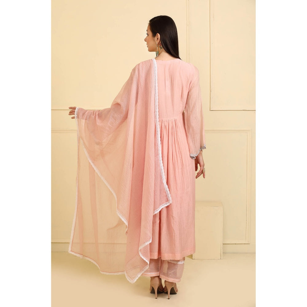 Neha Khullar Peach Zari Embroidered Kurta with Pant and Dupatta (Set of 3)