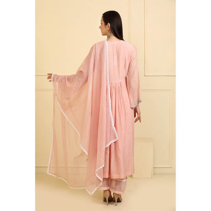 Neha Khullar Peach Zari Embroidered Kurta with Pant and Dupatta (Set of 3)