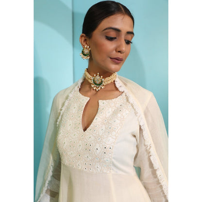 Neha Khullar Ivory Chanderi Silk Kurta (Set of 3)