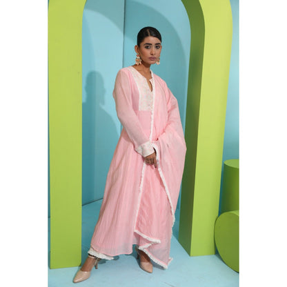 Neha Khullar Pink Chanderi Silk Kurta (Set of 3)