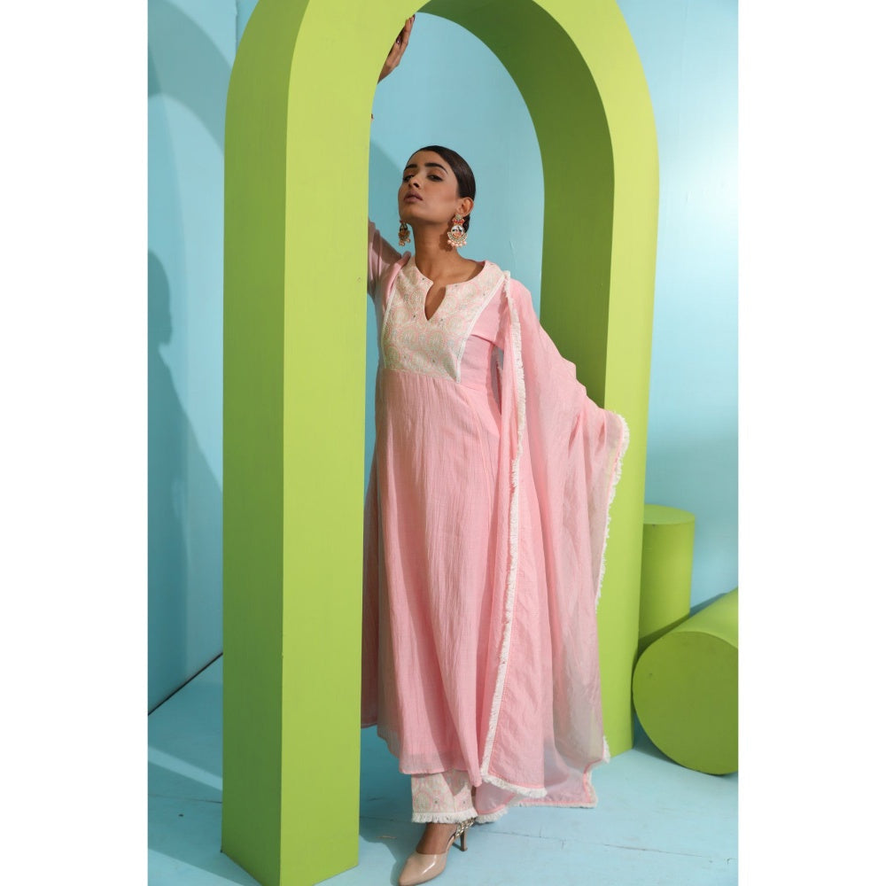 Neha Khullar Pink Chanderi Silk Kurta (Set of 3)