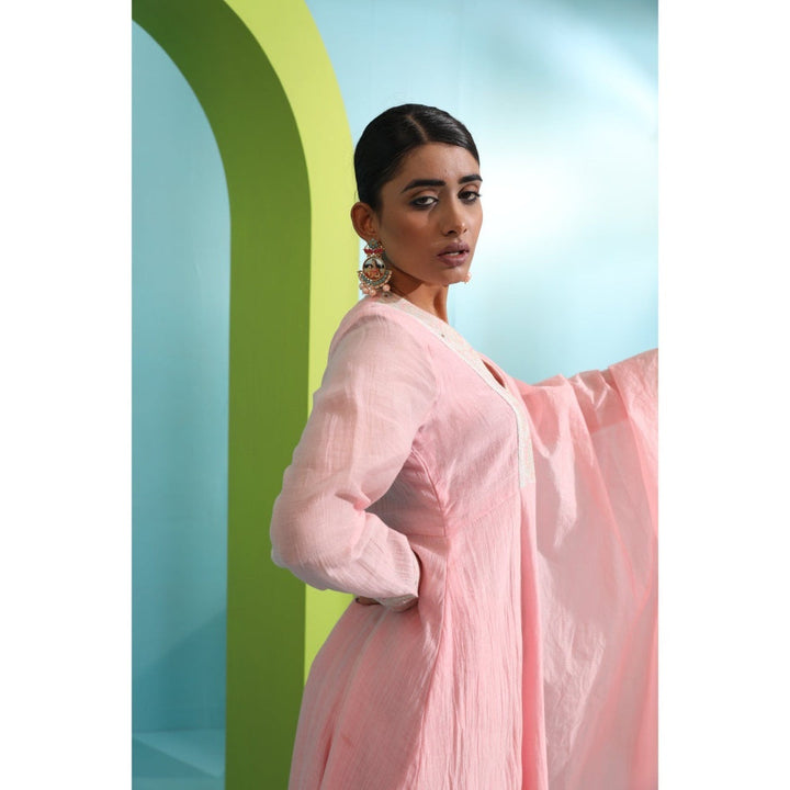 Neha Khullar Pink Chanderi Silk Kurta (Set of 3)