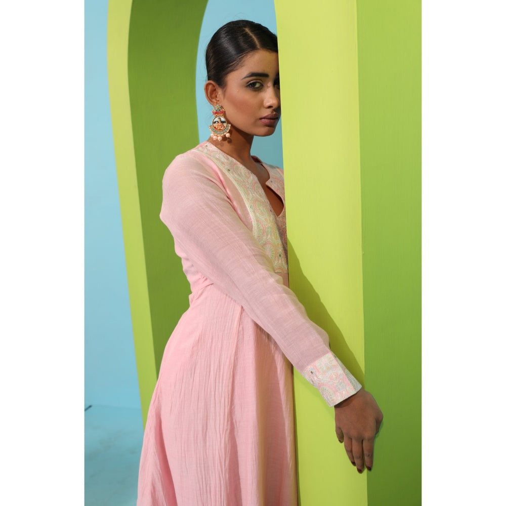 Neha Khullar Pink Chanderi Silk Kurta (Set of 3)