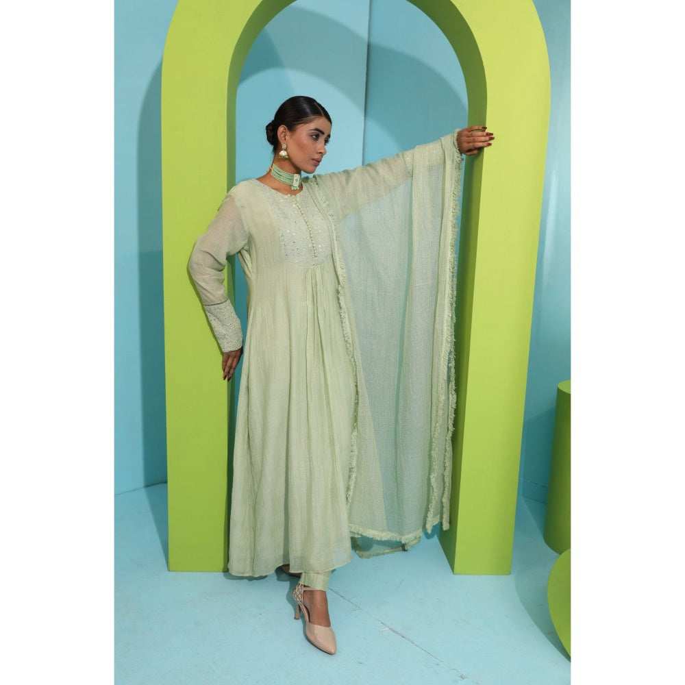 Neha Khullar Green Chanderi Silk Kurta (Set of 3)