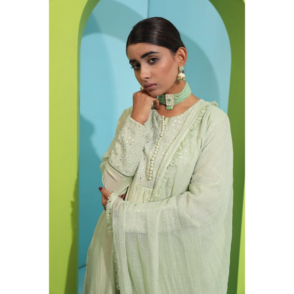 Neha Khullar Green Chanderi Silk Kurta (Set of 3)