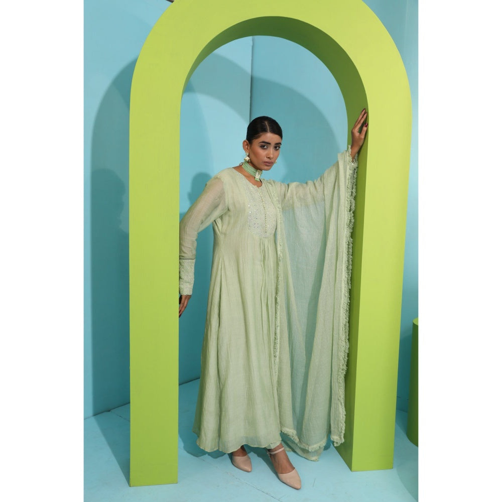 Neha Khullar Green Chanderi Silk Kurta (Set of 3)