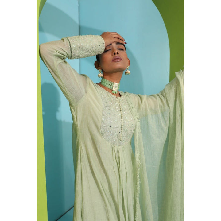 Neha Khullar Green Chanderi Silk Kurta (Set of 3)