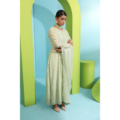 Neha Khullar Green Chanderi Silk Kurta (Set of 3)