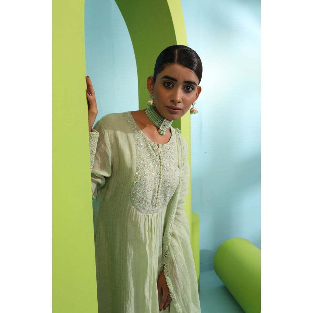 Neha Khullar Green Chanderi Silk Kurta (Set of 3)