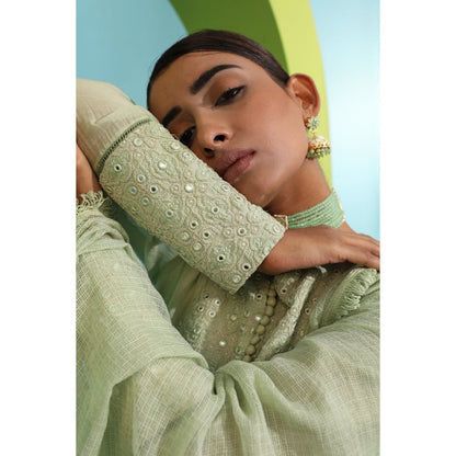 Neha Khullar Green Chanderi Silk Kurta (Set of 3)