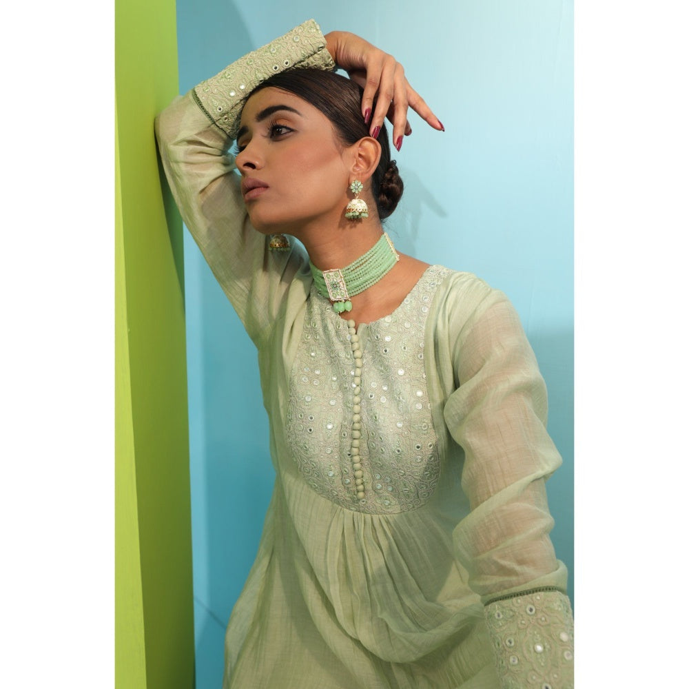 Neha Khullar Green Chanderi Silk Kurta (Set of 3)