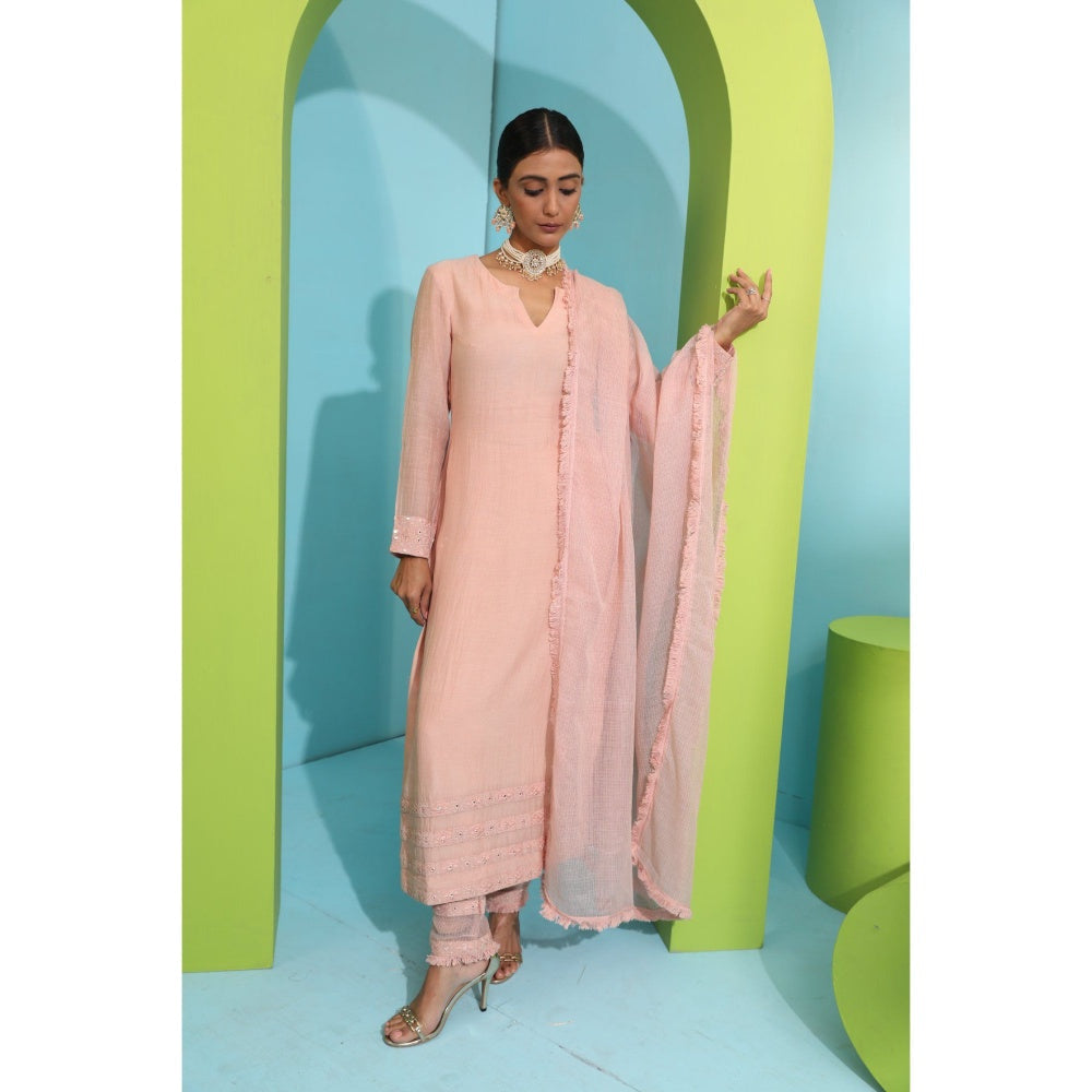 Neha Khullar Pink Chanderi Silk Kurta (Set of 3)