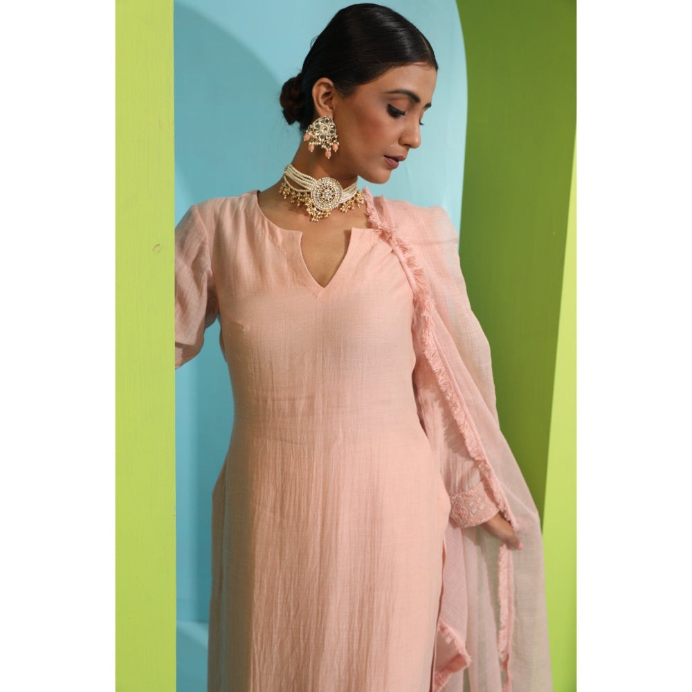 Neha Khullar Pink Chanderi Silk Kurta (Set of 3)