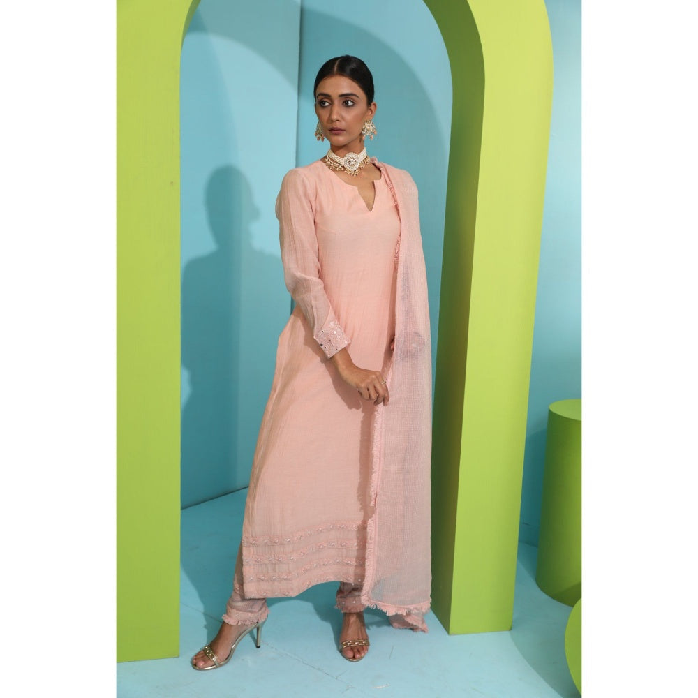 Neha Khullar Pink Chanderi Silk Kurta (Set of 3)