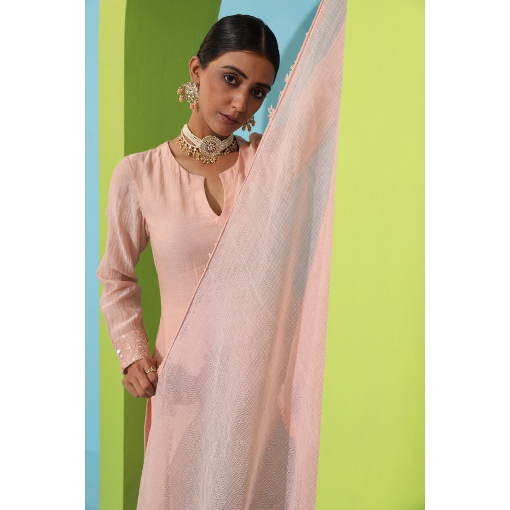 Neha Khullar Pink Chanderi Silk Kurta (Set of 3)