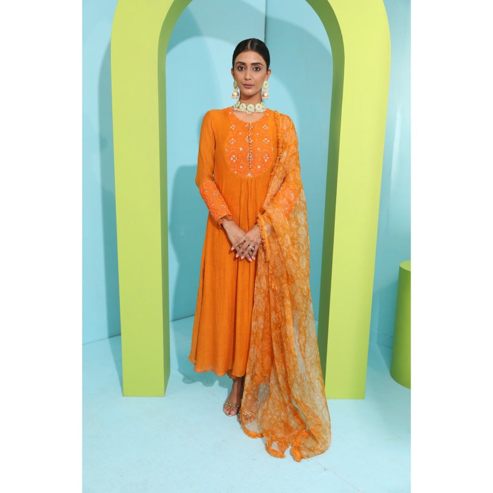 Neha Khullar Orange Chanderi Silk Kurta (Set of 3)