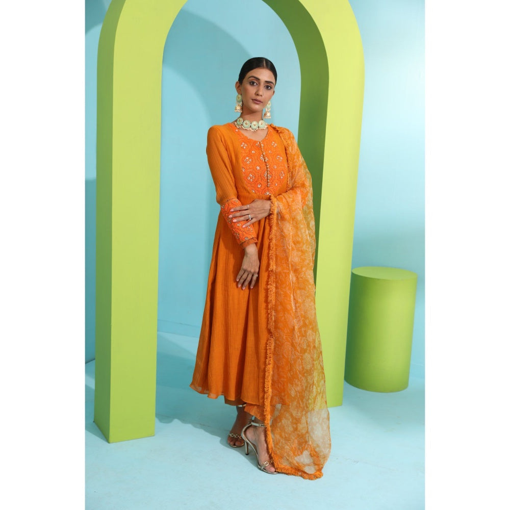 Neha Khullar Orange Chanderi Silk Kurta (Set of 3)