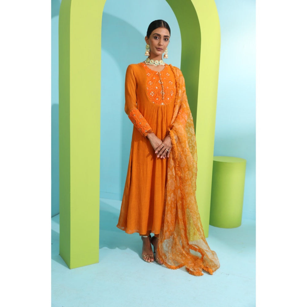 Neha Khullar Orange Chanderi Silk Kurta (Set of 3)