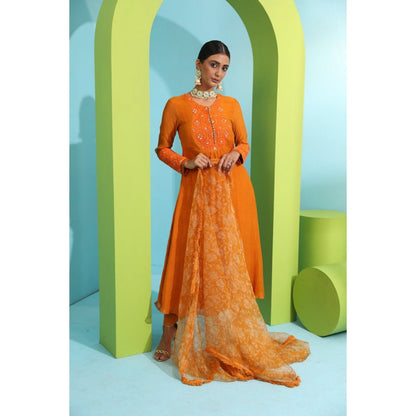 Neha Khullar Orange Chanderi Silk Kurta (Set of 3)