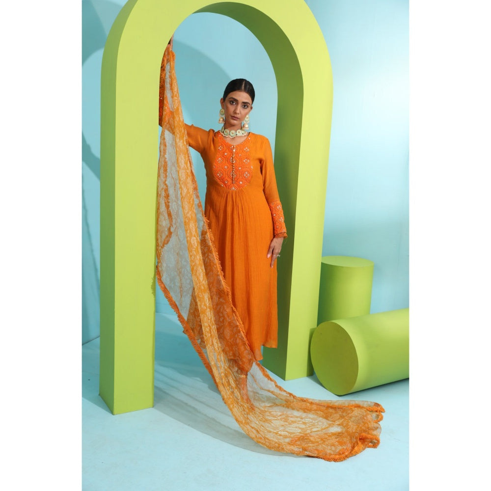 Neha Khullar Orange Chanderi Silk Kurta (Set of 3)