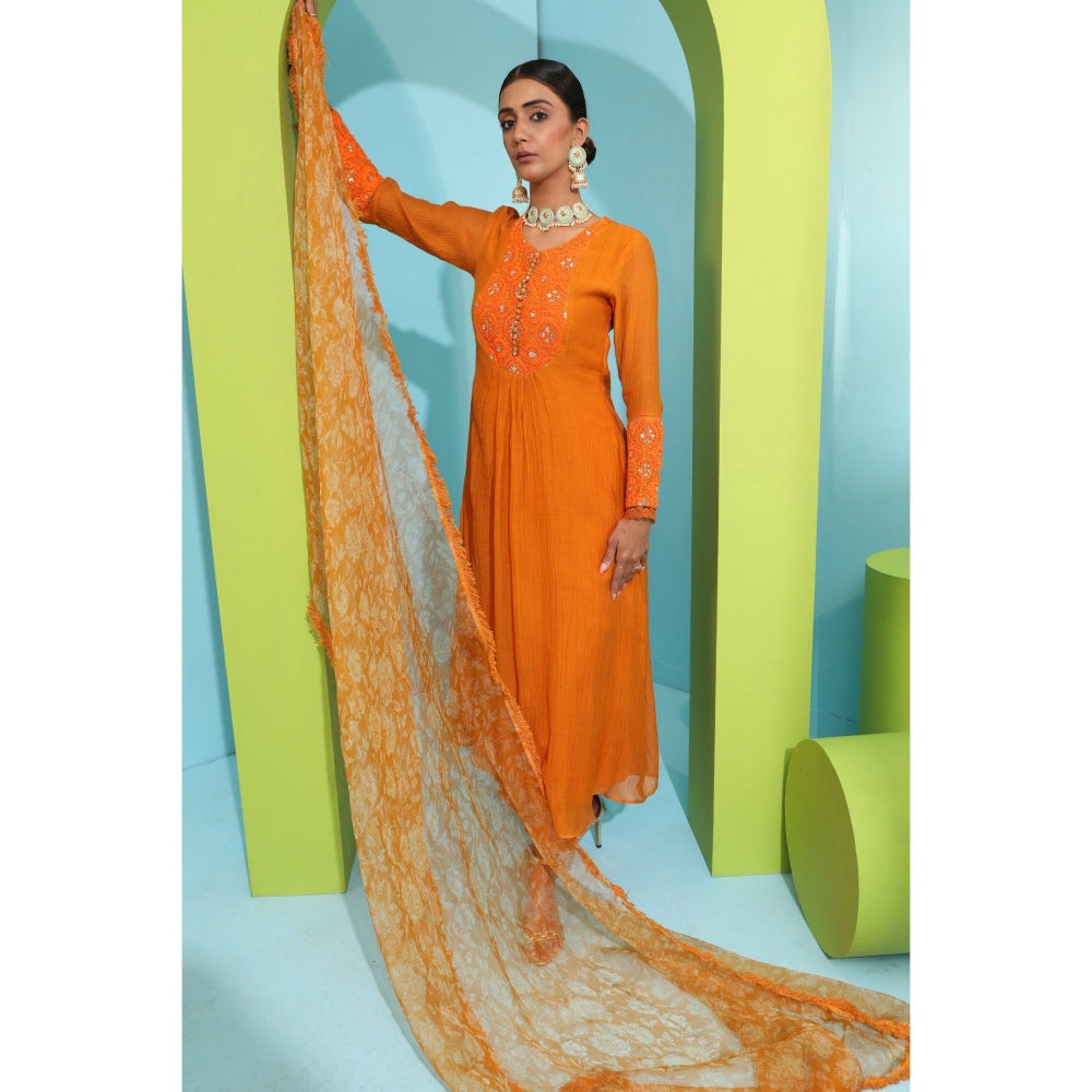 Neha Khullar Orange Chanderi Silk Kurta (Set of 3)