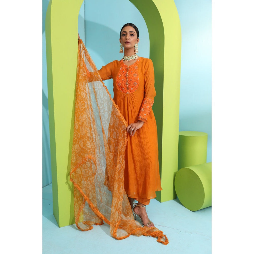 Neha Khullar Orange Chanderi Silk Kurta (Set of 3)