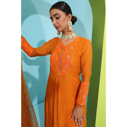 Neha Khullar Orange Chanderi Silk Kurta (Set of 3)
