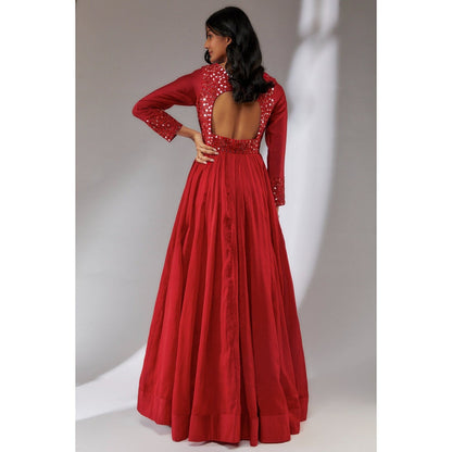 Neha Khullar Chanderi Silk Maroon Embellished Anarkali Kurta With Dupatta (Set of 2)