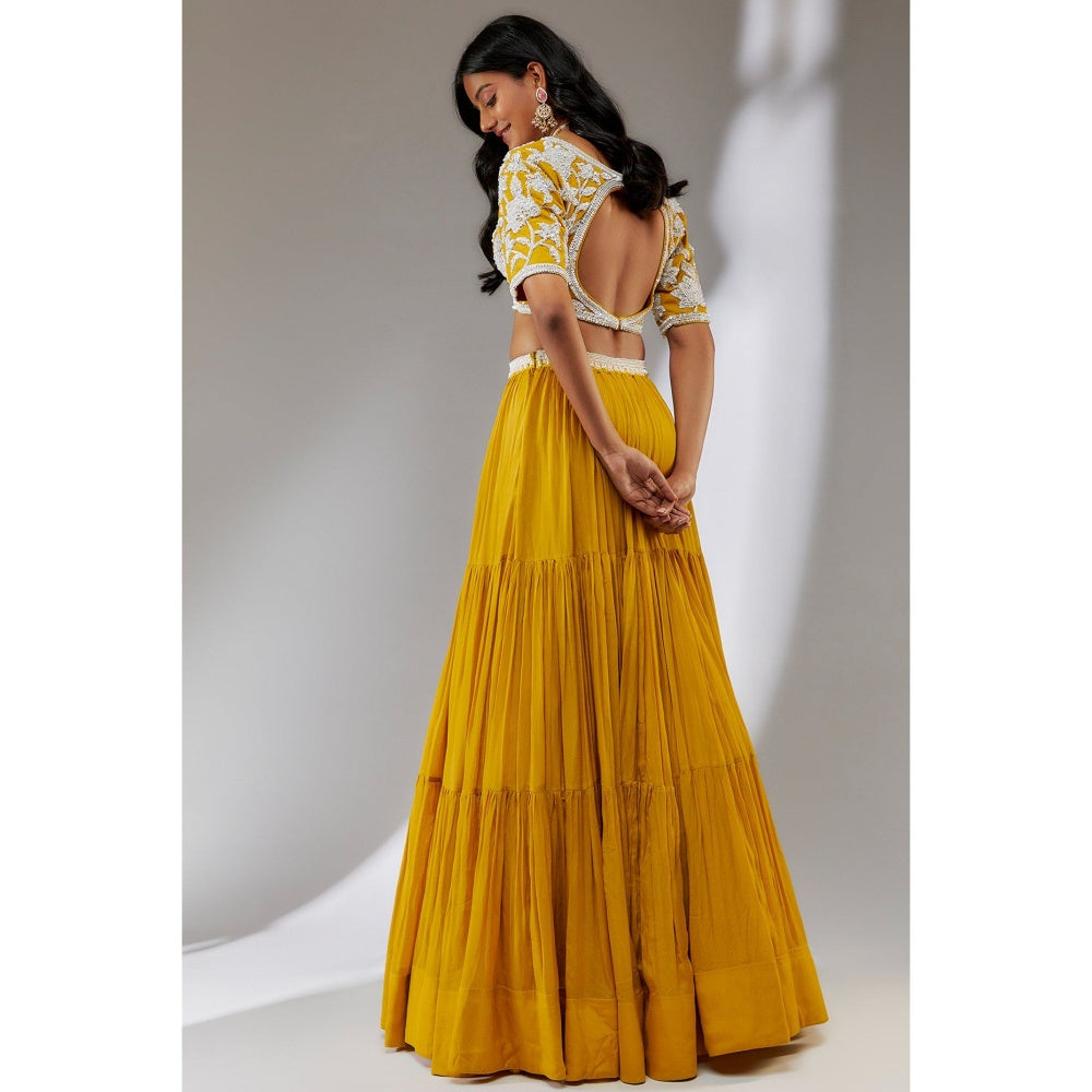 Neha Khullar Chiffon Yellow Beads and Stones Embellished Lehenga (Set of 3)