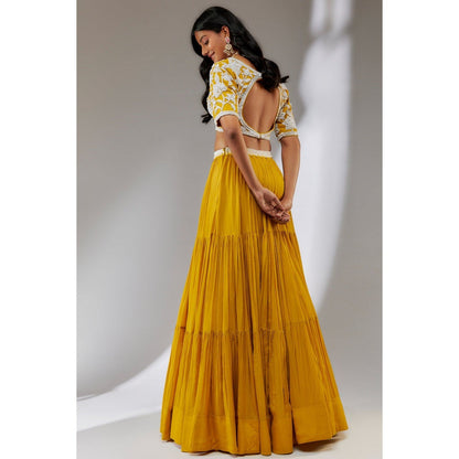 Neha Khullar Chiffon Yellow Beads and Stones Embellished Lehenga (Set of 3)